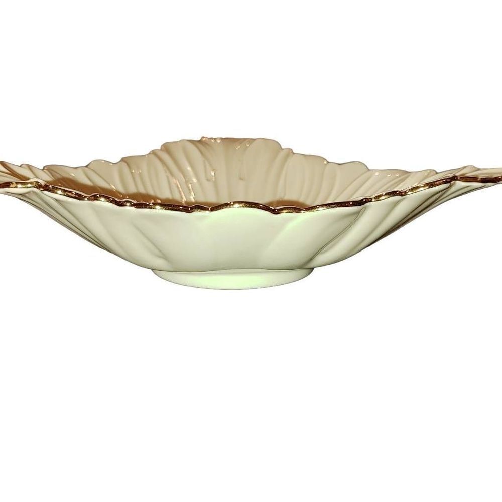 Lenox Triangle Ivory Porcelain Candy Nut Dish Gold Rim Decorative Bowl